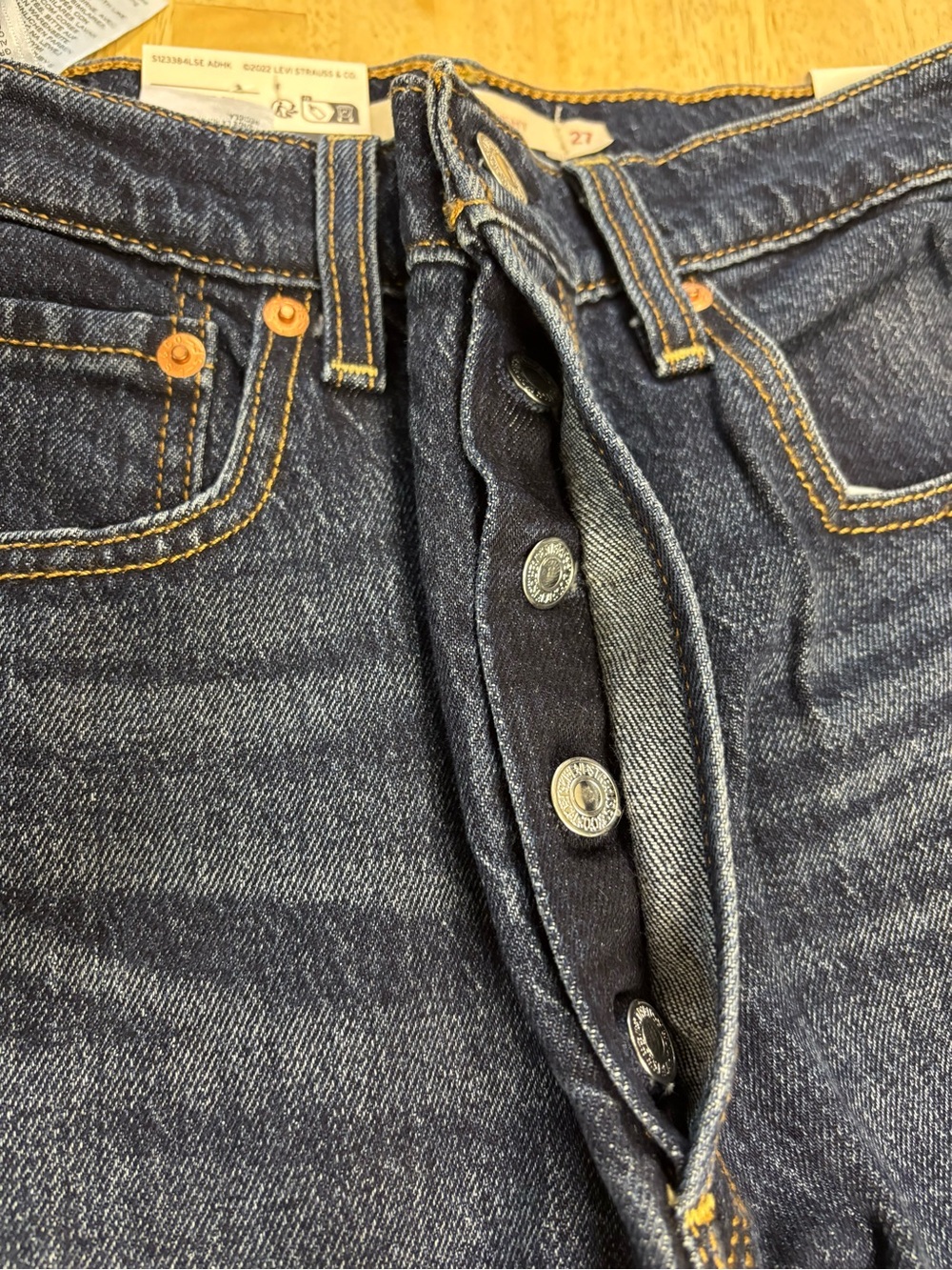 LEVI'S Premium Ribcage Straight Jeans Dark Wash Button Fly NWT Tall 27x34 27 - Picture 5 of 9